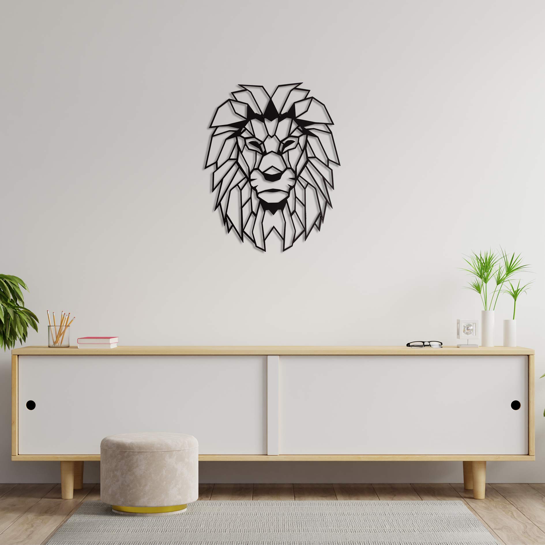 SOFT ART HOME Modern Wall Art Lion Head, Geometric Metal Wall Decor Size 20”Hx16”W for Home, Office and Living Room, Africa Themed House Warming Gift