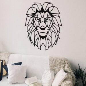 SOFT ART HOME Modern Wall Art Lion Head, Geometric Metal Wall Decor Size 20”Hx16”W for Home, Office and Living Room, Africa Themed House Warming Gift