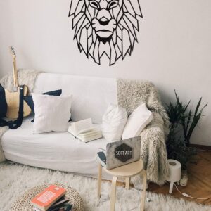 SOFT ART HOME Modern Wall Art Lion Head, Geometric Metal Wall Decor Size 20”Hx16”W for Home, Office and Living Room, Africa Themed House Warming Gift