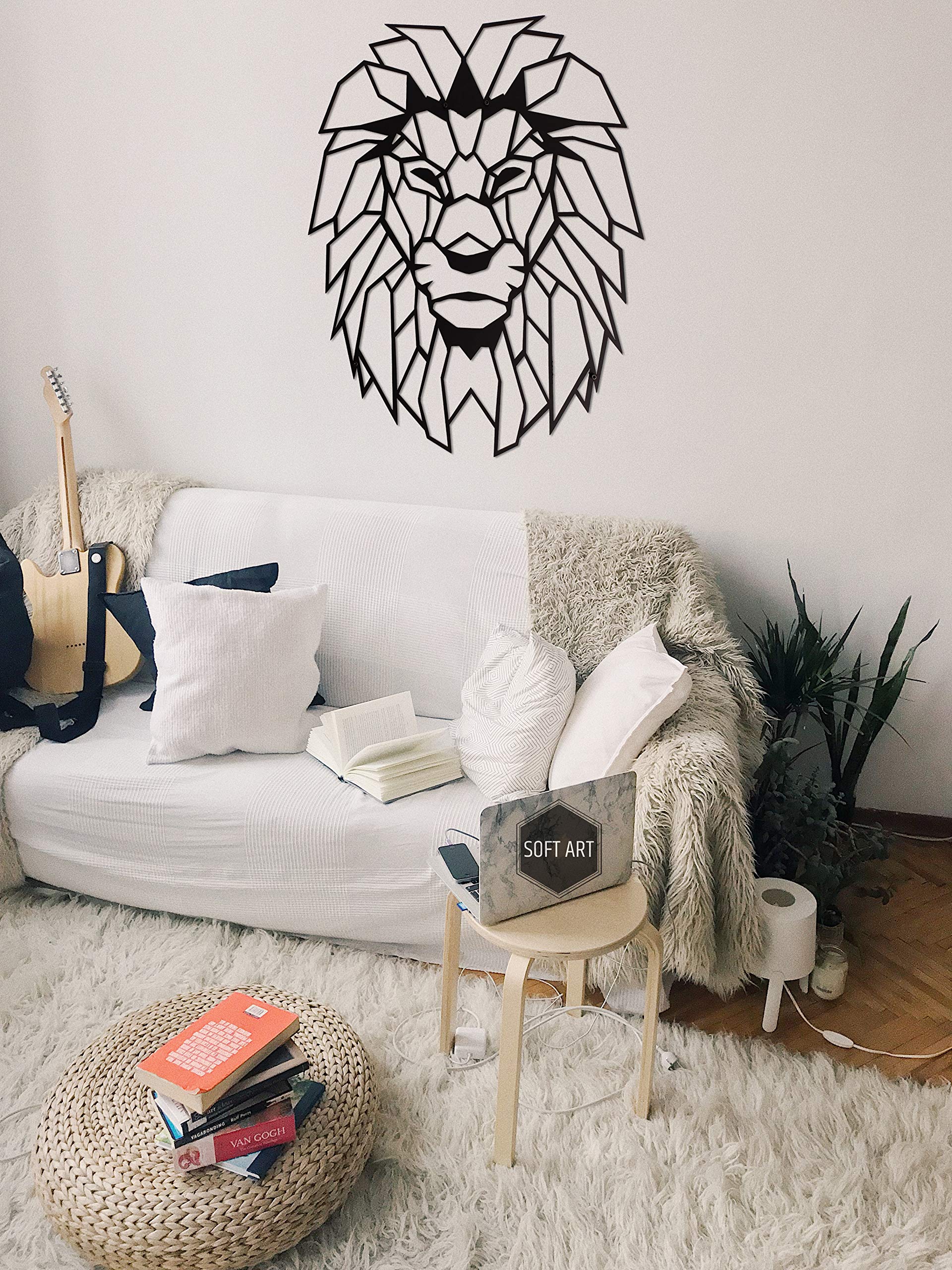 SOFT ART HOME Modern Wall Art Lion Head, Geometric Metal Wall Decor Size 20”Hx16”W for Home, Office and Living Room, Africa Themed House Warming Gift