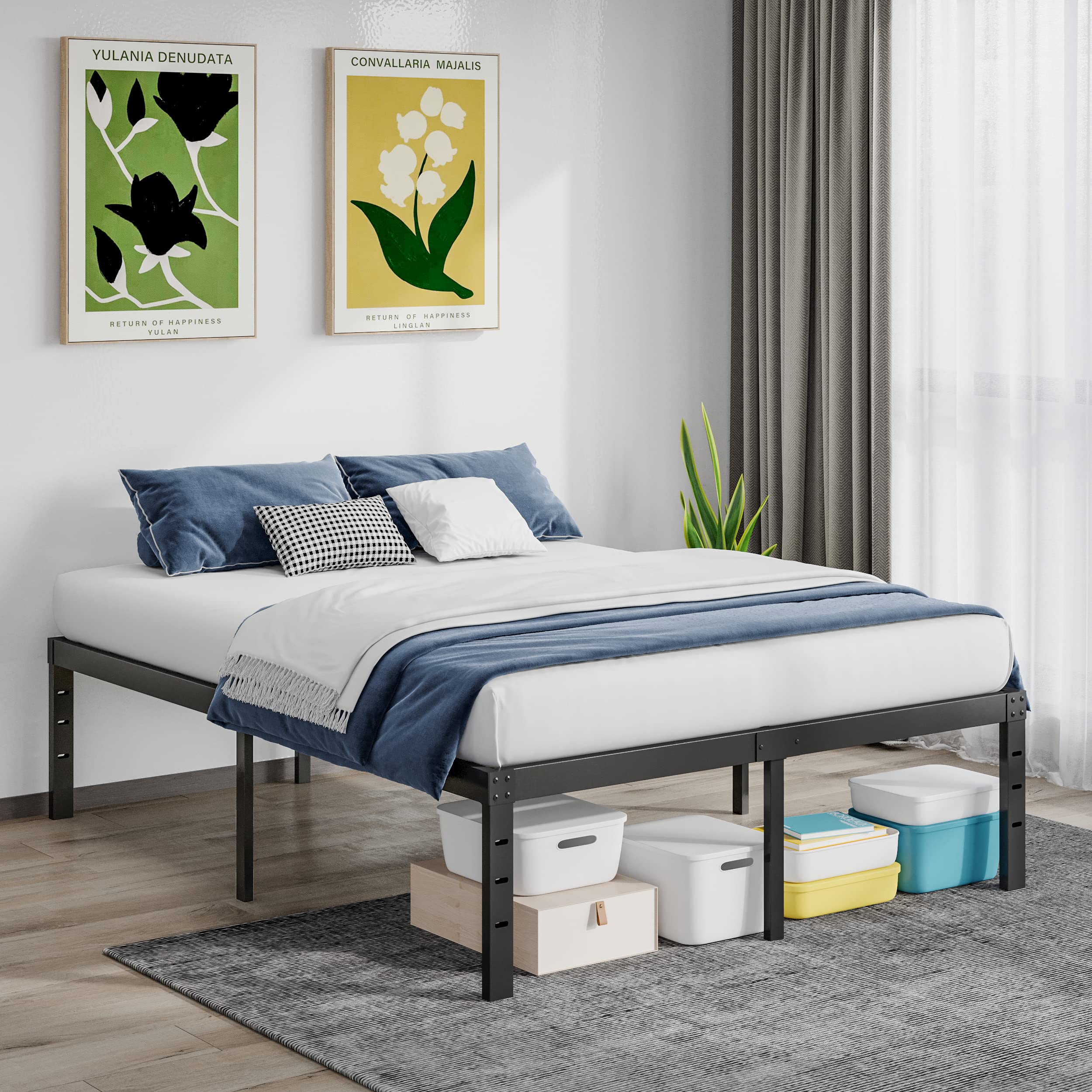 COMASACH California King Bed Frame 16 Inches Tall, Heavy Duty Metal Platform Bed Frame,Sturdy Steel Frame,Support up to 3500lbs,No Box Spring Needed,Noise-Free, Easy to Assemble