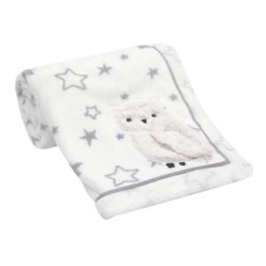 lambs & ivy luna gray/white stars with appliqued owl luxury soft baby blanket, 30x40 inch (pack of 1) (740034)