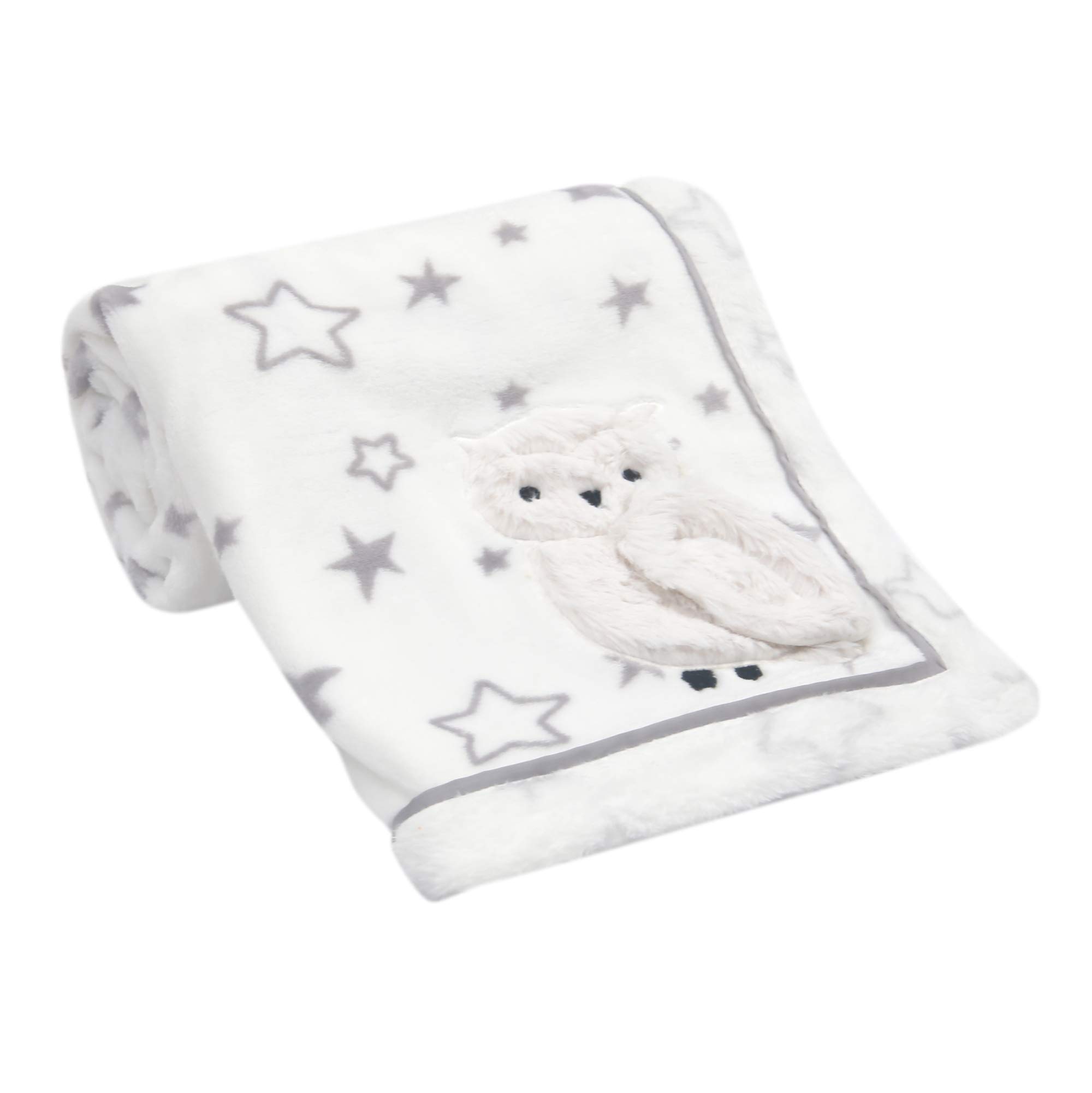 Lambs & Ivy Luna Gray/White Stars with Appliqued Owl Luxury Soft Baby Blanket, 30x40 Inch (Pack of 1) (740034)