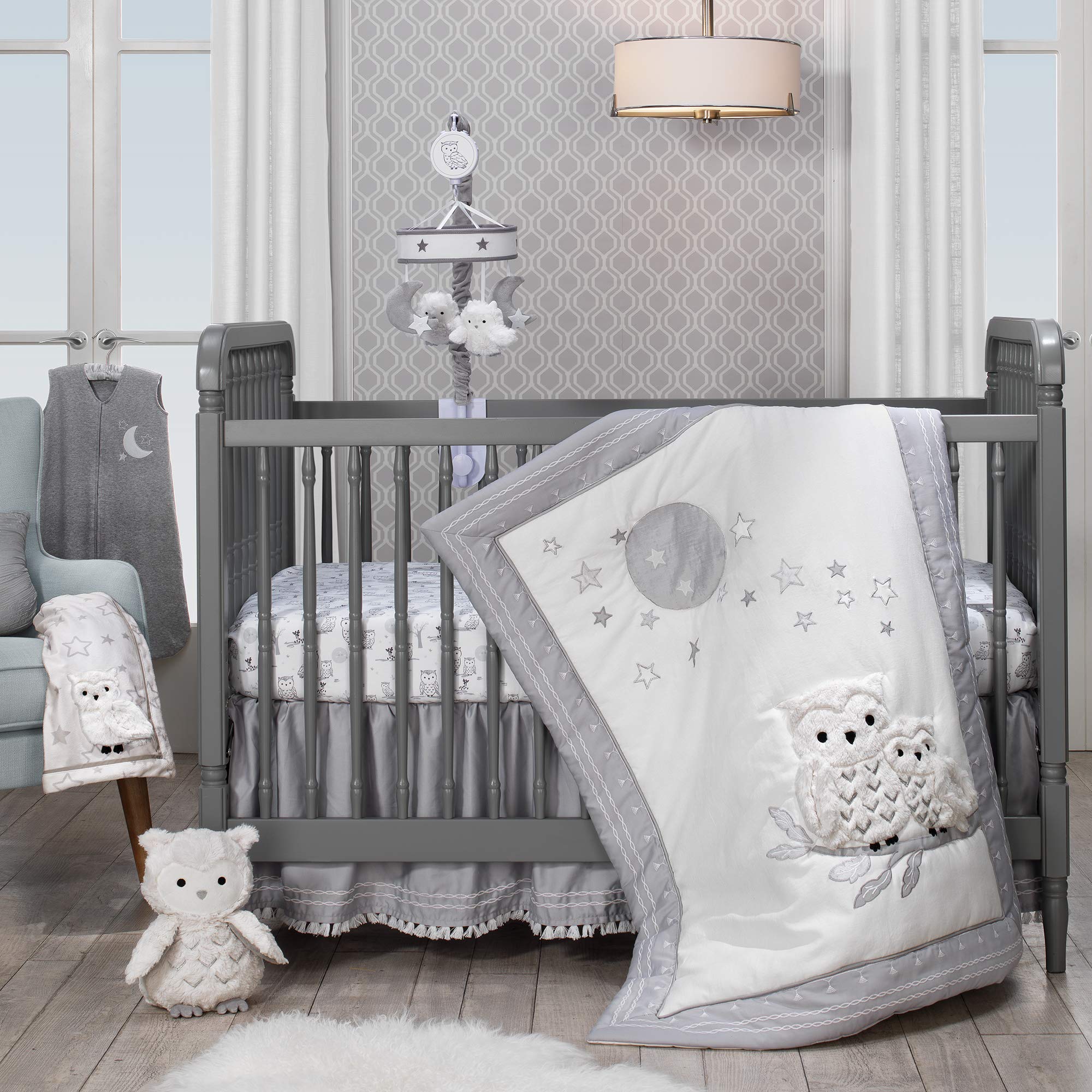 Lambs & Ivy Luna Gray/White Stars with Appliqued Owl Luxury Soft Baby Blanket, 30x40 Inch (Pack of 1) (740034)