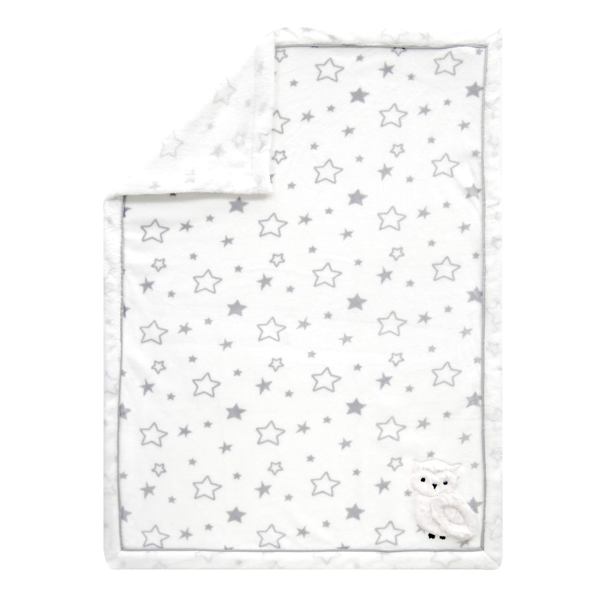 Lambs & Ivy Luna Gray/White Stars with Appliqued Owl Luxury Soft Baby Blanket, 30x40 Inch (Pack of 1) (740034)