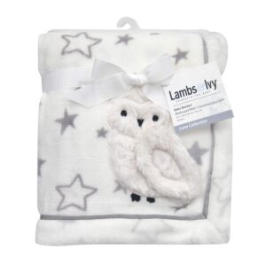 Lambs & Ivy Luna Gray/White Stars with Appliqued Owl Luxury Soft Baby Blanket, 30x40 Inch (Pack of 1) (740034)