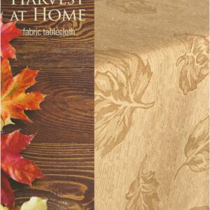 Newbridge Tremont Leaf Damask, Fabric Tablecloth, Swirling Leaves Damask, Print, Soil Resistant, Easy Care Tablecloth, 60 Inch x 144 Inch Rectangle, Gold