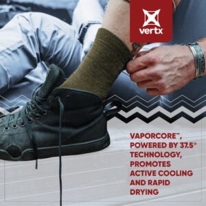 Vertx VaporCore 5" Mens Crew Socks, Moisture Wicking Merino Wool Socks, Quick Drying, Odor Control, for Tactical Hiking Sport Hunting, Athletic, Casual, Ranger Green, Medium