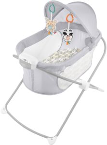 fisher-price baby bedside sleeper soothing view projection bassinet with lights music sounds and vibrations, fawning leaves