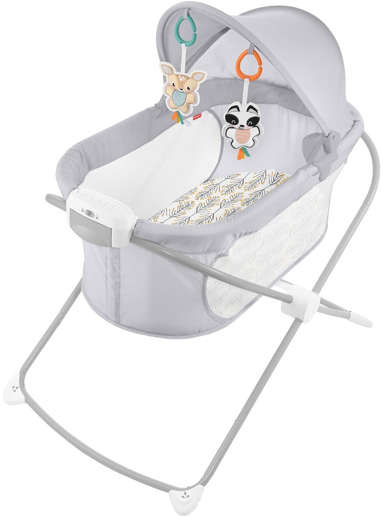 Fisher-Price Baby Bedside Sleeper Soothing View Projection Bassinet with Lights Music Sounds and Vibrations, Fawning Leaves