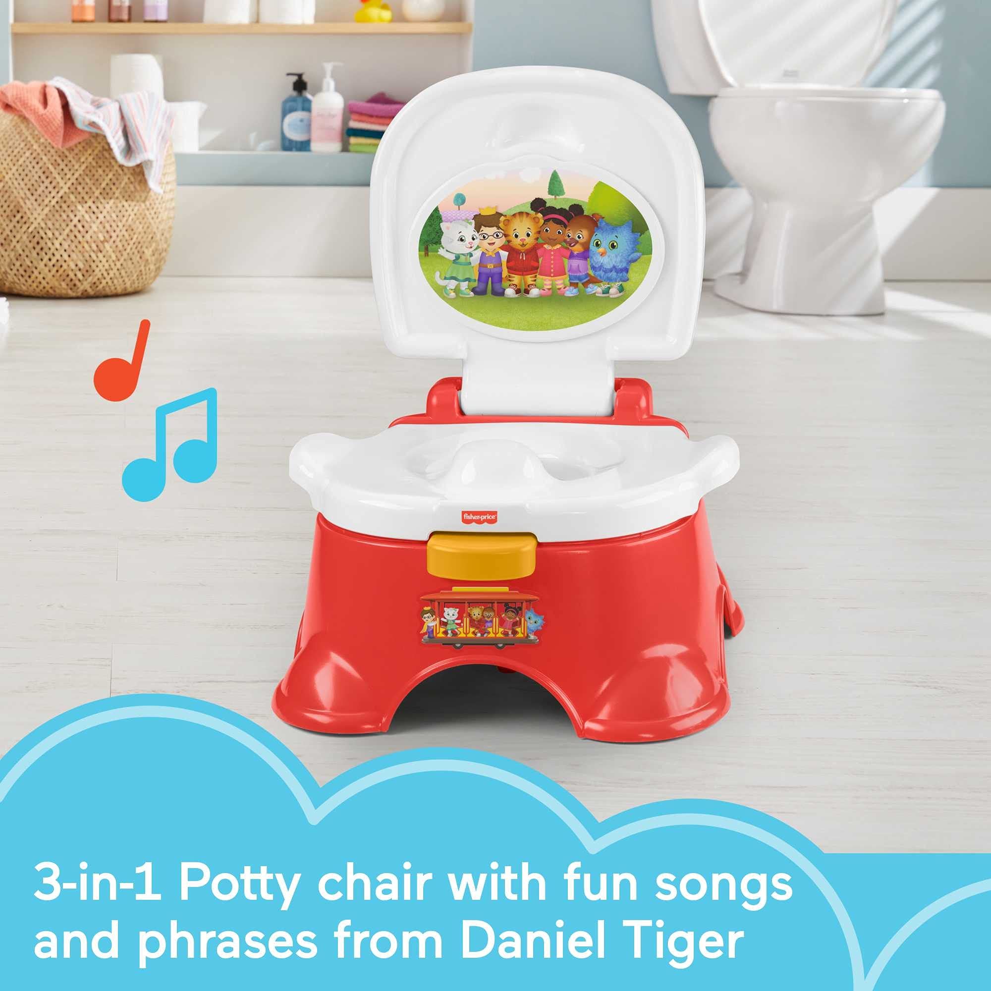 Fisher-Price Baby Daniel Tiger's Neighborhood Potty – Daniel Tiger and Friends Themed Convertible Toddler Training Toilet with Potty Ring and stepstool