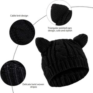 UmbWorld Women Girls Boys Teens Cute CAT Kitty Ears Knitted Crochet Cable Rib Hat Cap Beanie (Black)