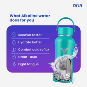 DYLN 16 oz Alkaline Water Bottle | Creates Premium Water up to 9+ pH | Keeps Cold for 24 Hours | Vacuum Insulated 316 Stainless Steel | Standard Mouth Cap | Black, 16 oz (480 mL)