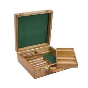 Lucky Birch Premium Oak Case for 300 Poker Chips, Playing Cards, Dealer & Blind Buttons – Oak Wood Case - Excellent for Texas Hold’em, Blackjack, Gambling - Case ONLY - Does NOT Include Poker Chips