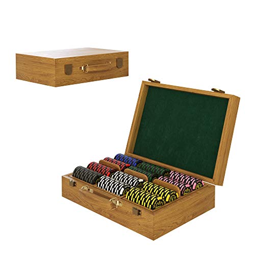 Lucky Birch Premium Oak Case for 300 Poker Chips, Playing Cards, Dealer & Blind Buttons – Oak Wood Case - Excellent for Texas Hold’em, Blackjack, Gambling - Case ONLY - Does NOT Include Poker Chips