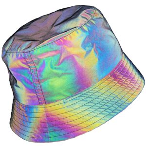 LZLRUN Rainbow Reflective Fisherman's Hat Caps Men Fluorescent Hat Casual Night Halloween Cap