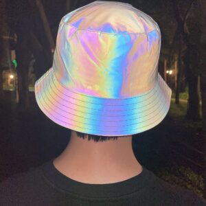 LZLRUN Rainbow Reflective Fisherman's Hat Caps Men Fluorescent Hat Casual Night Halloween Cap