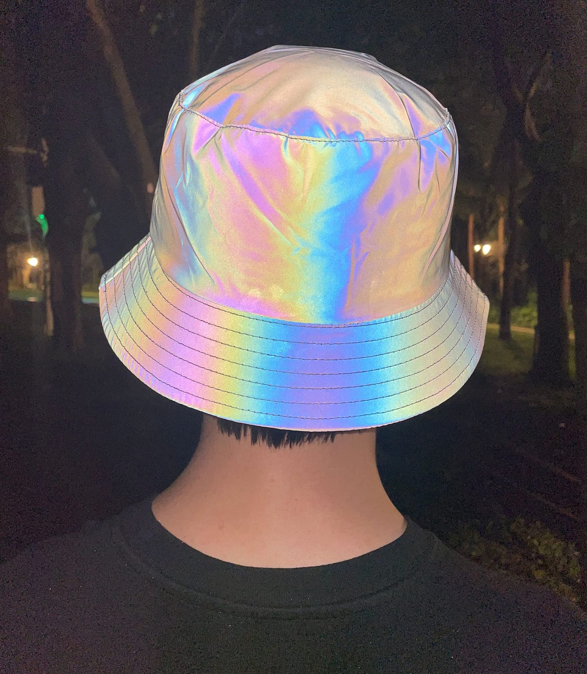 LZLRUN Rainbow Reflective Fisherman's Hat Caps Men Fluorescent Hat Casual Night Halloween Cap