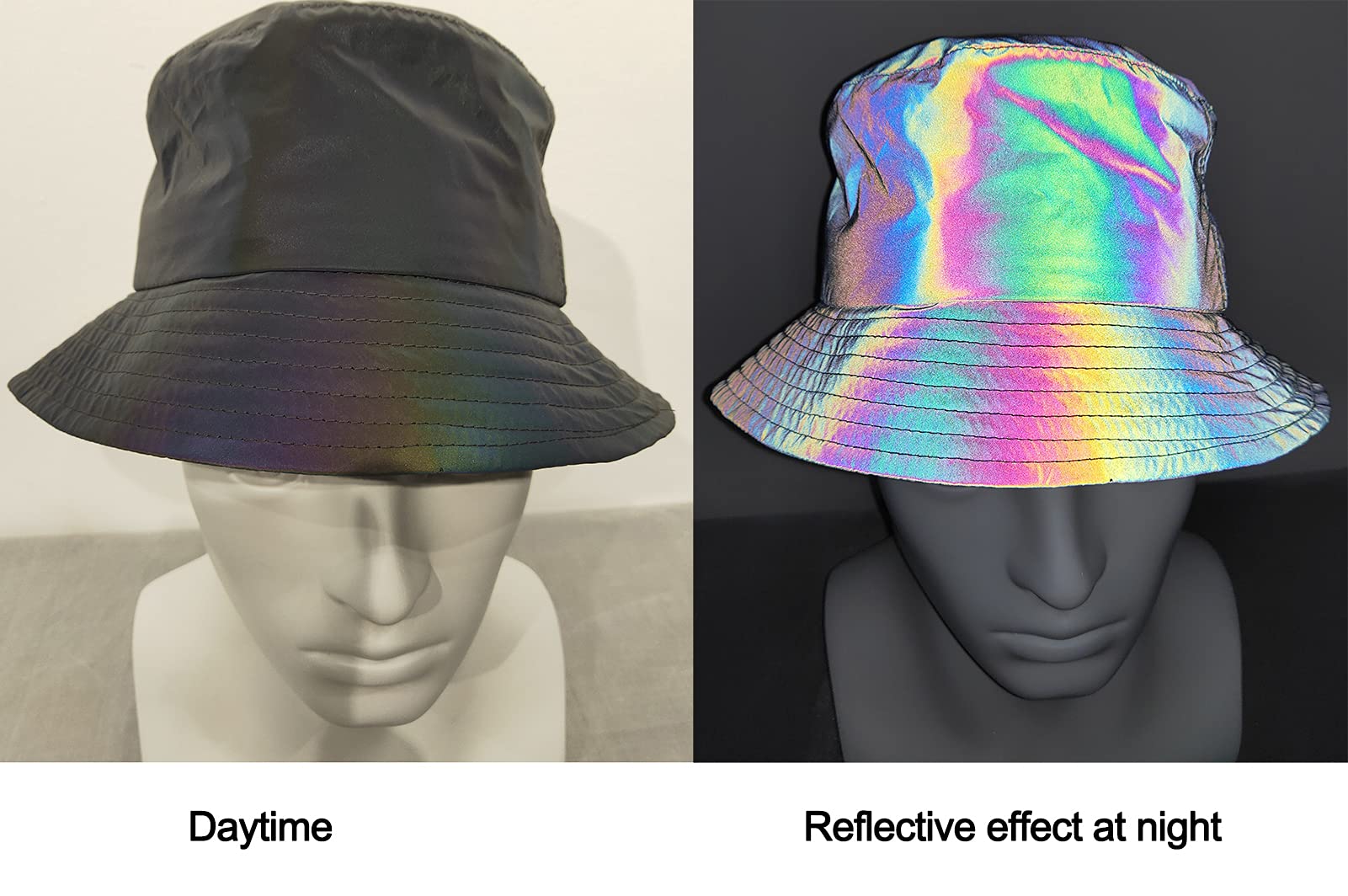 LZLRUN Rainbow Reflective Fisherman's Hat Caps Men Fluorescent Hat Casual Night Halloween Cap