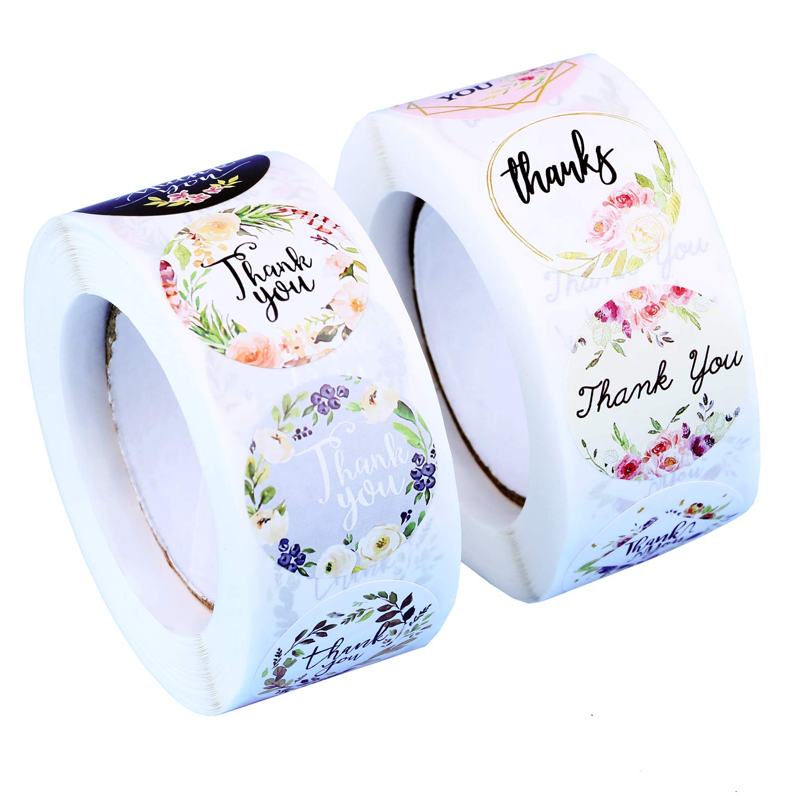 Thank You Sticker roll 16 Design 1 inch 1000 Round Small Business Sticker Label for Envelope Gift Bag Packaging Boutique, 2 Packs per Pack