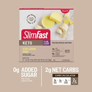 SlimFast Low Carb Snacks, Keto Friendly for Weight Loss with 0g Added Sugar & 4g Fiber, Iced Lemon Drop Cup, 14 Count Box (Packaging May Vary)