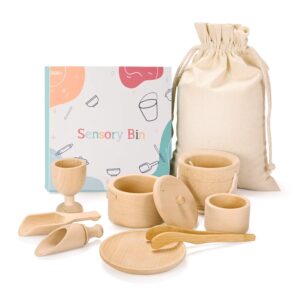 mont pleasant montessori toys sensory bin toys for toddlers set of 9 wooden waldorf toys wooden scoops and tongs for transfer work and fine motor skills development