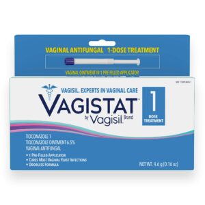 vagistat 1 day single-dose yeast infection treatment for women, antifungal ointment helps relieve external itching and irritation, 1 pre-filled no touch vaginal applicator, by vagisil (pack of 1)