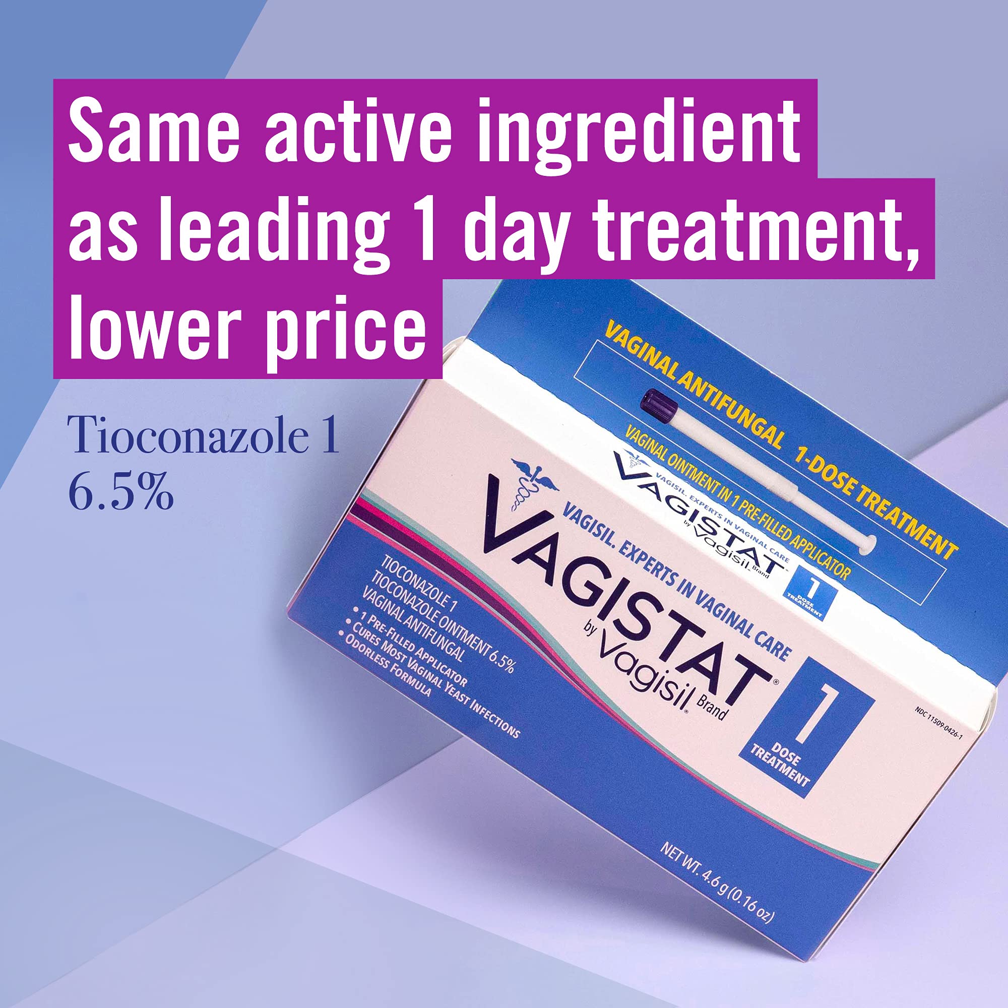 Vagistat 1 Day Single-Dose Yeast Infection Treatment for Women, Antifungal Ointment Helps Relieve External Itching and Irritation, 1 Pre-Filled No Touch Vaginal Applicator, by Vagisil (Pack of 1)