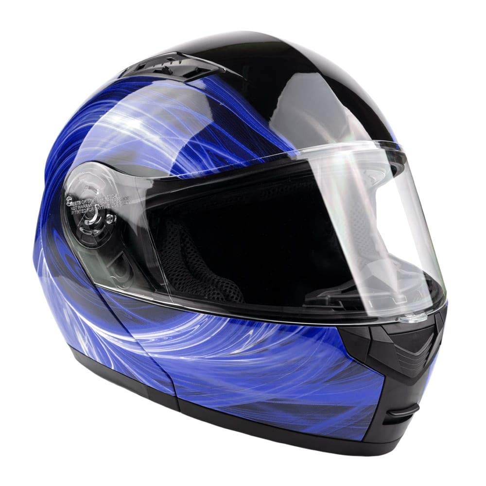 Typhoon TH158 Adult Modular Motorcycle Helmet DOT Dual Visor Full Face Flip-up - Blue Medium