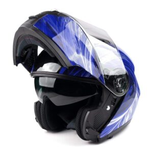 Typhoon TH158 Adult Modular Motorcycle Helmet DOT Dual Visor Full Face Flip-up - Blue Medium