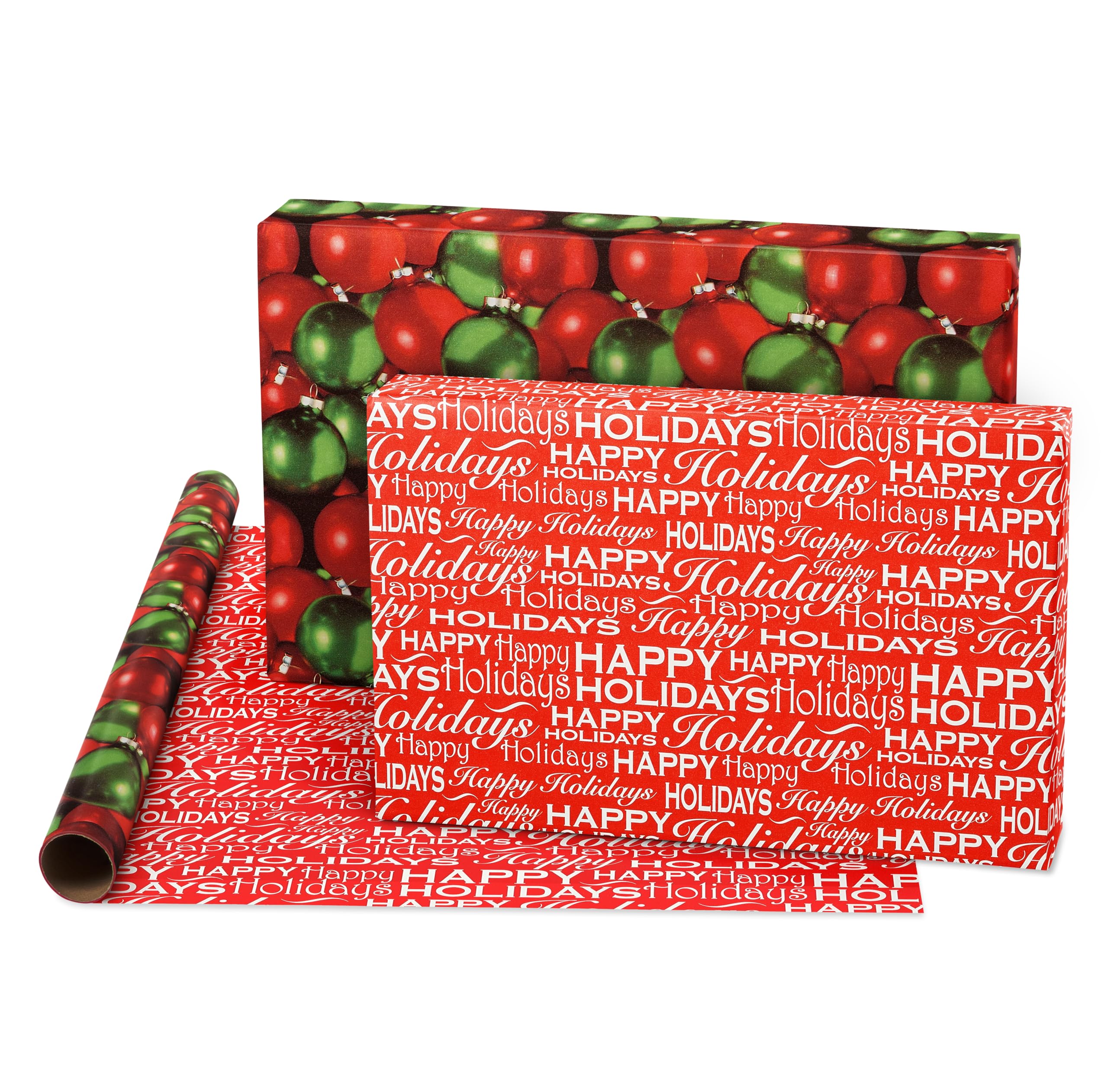 American Greetings 120 sq. ft. Vintage Christmas Wrapping Paper Bundle, Gingerbread, Ornaments, Peppermints (3 Extra Wide Rolls 40 in. x 12 ft.)