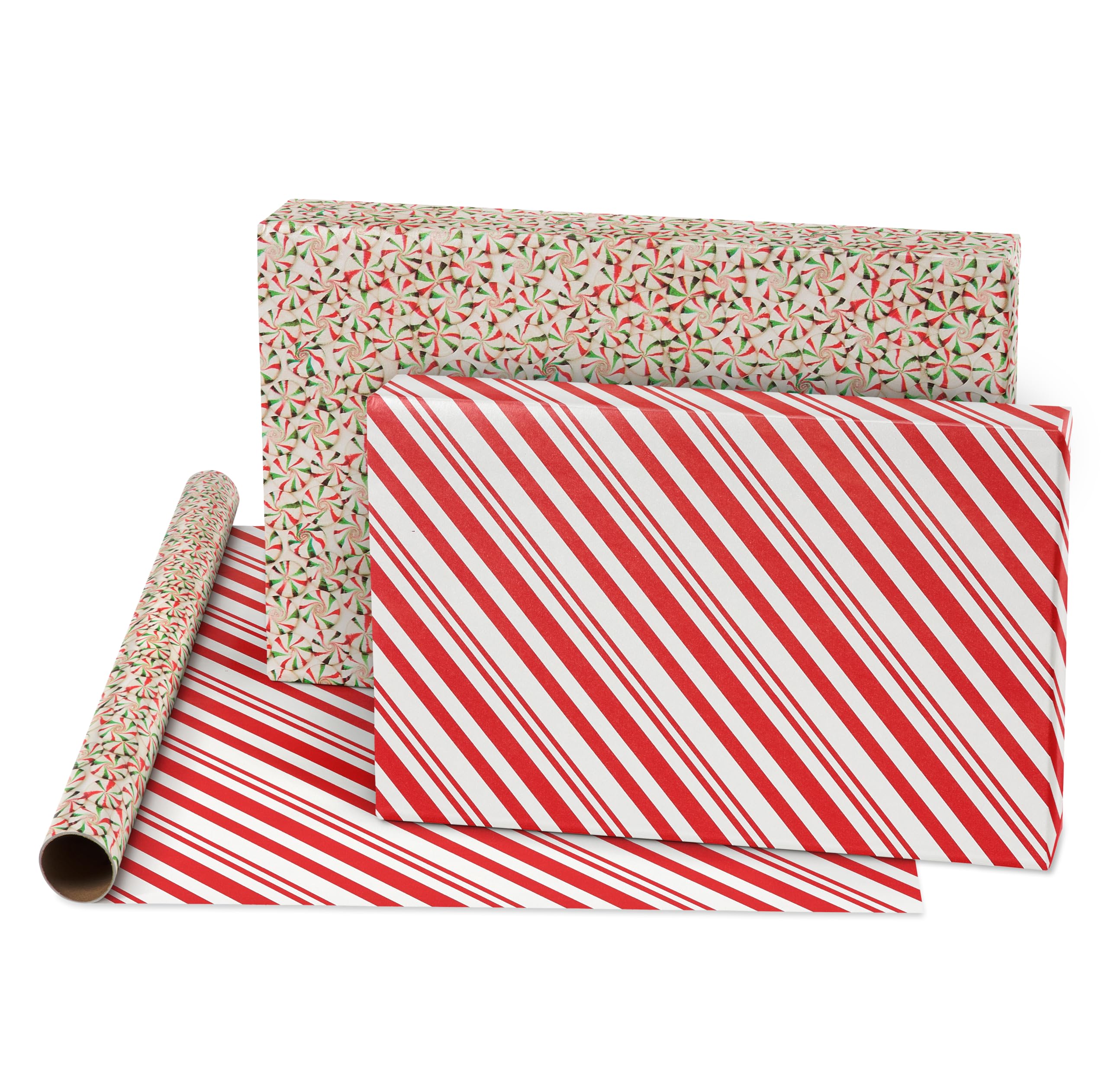 American Greetings 120 sq. ft. Vintage Christmas Wrapping Paper Bundle, Gingerbread, Ornaments, Peppermints (3 Extra Wide Rolls 40 in. x 12 ft.)