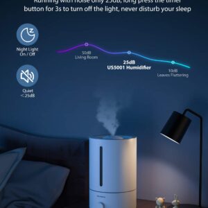 Elechomes 5L(1.32Gal) Cool Mist Humidifier & Essential Oil Diffuser Combo, Top Fill Ultrasonic Humidifiers for Bedroom, Baby Nursery Room and Office, Whisper-Quiet, 360° Nozzle, Auto Shut-Off Timer