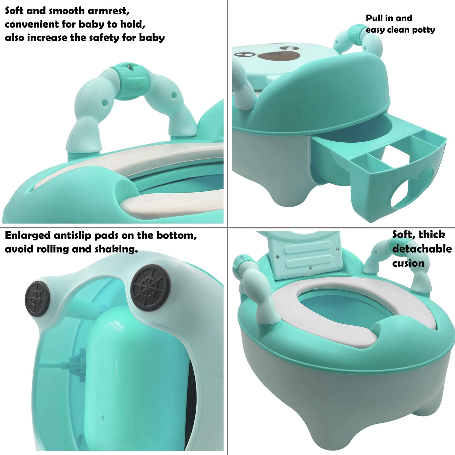 HTTMT- Bear Grean Kids Baby Potty Training Seat Toddler Portable Lovely Toilet Seat Stool Chair [P/N: ET-BABY003-GREEN]