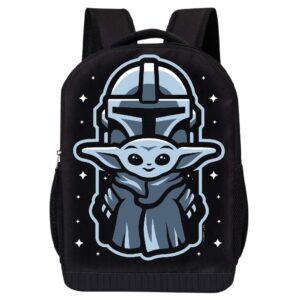 star wars black mandalorian backpack 18 inch air mesh padded bag (the child and cup)