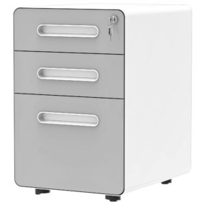 yitahome 3-drawer rolling file cabinet, metal mobile file cabinet with lock, filing cabinet under desk fits legal/a4 size for home/office, fully assembled-gray and white