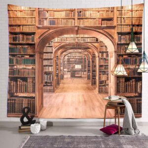library bookshelf tapestry books bookcase wall hanging decor indian mandala bohemian hippie trippy large tapestry for bedroom living room dorm(80x60 inch)