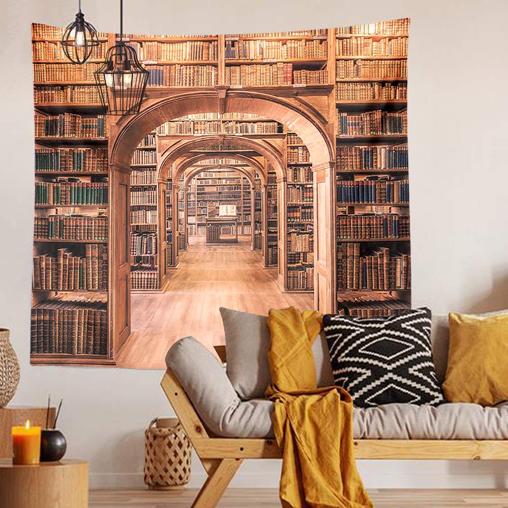 Library Bookshelf Tapestry Books Bookcase Wall Hanging Decor Indian Mandala Bohemian Hippie Trippy Large Tapestry for Bedroom Living Room Dorm(80x60 Inch)