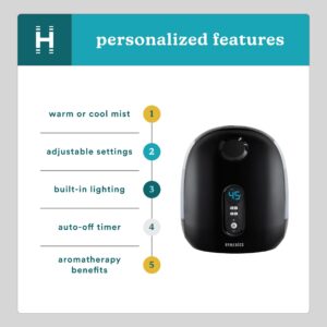 Homedics TotalComfort Deluxe Humidifier – Large Air Humidifiers for Bedroom, Plants – Top-Fill Dual 3.8L Water Tanks with Cool and Warm Mist, Essential Oil Pads, Colored Night-Light, Black