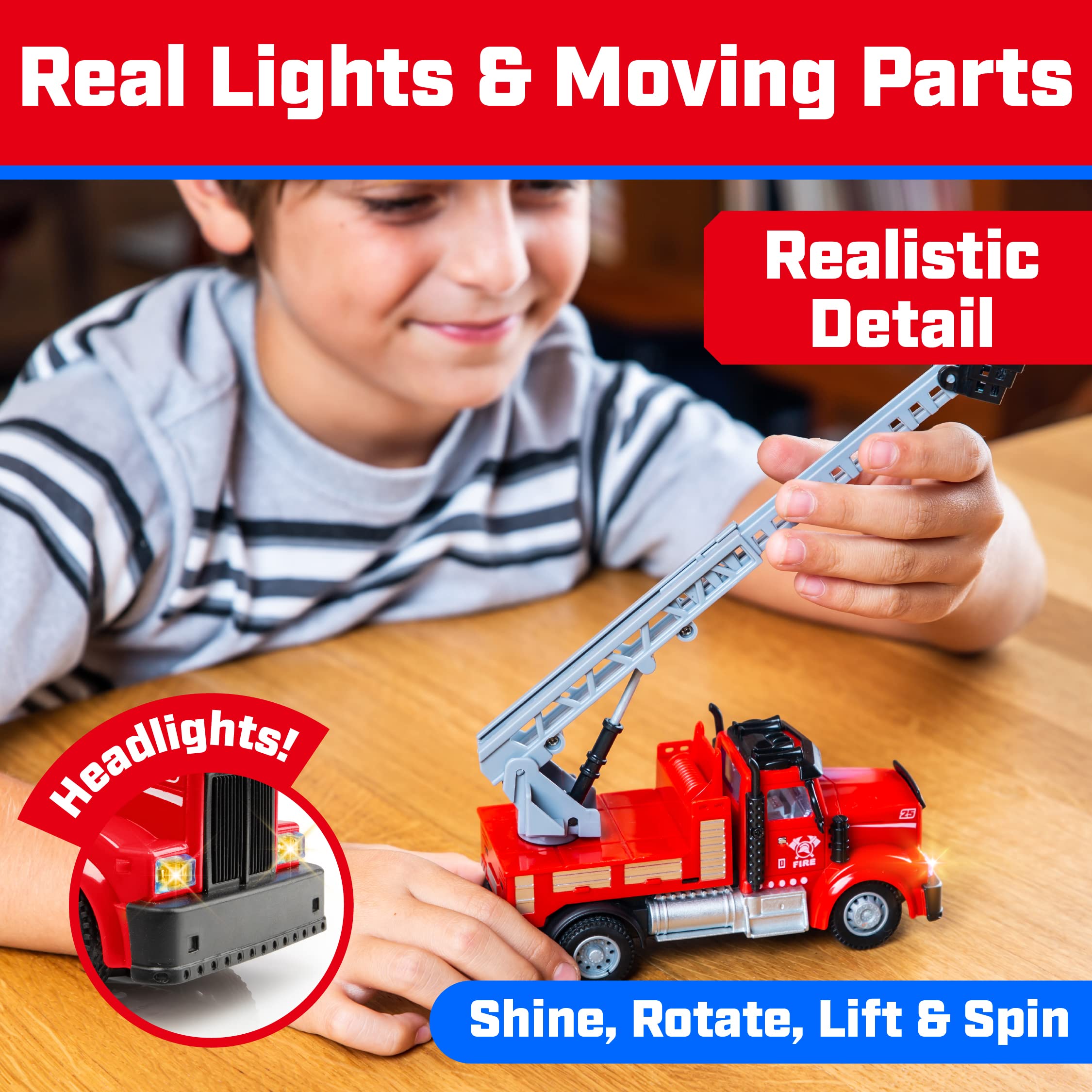 Force1 Mini RC Firetrucks Toys for Kids - 2 Pack Remote Control Kid Fire Truck Toy Set with Mini Water Tank and Boom Toy Fire Trucks for Boys or Girls, Rechargeable 2.4GHz Remote Firetruck with Lights