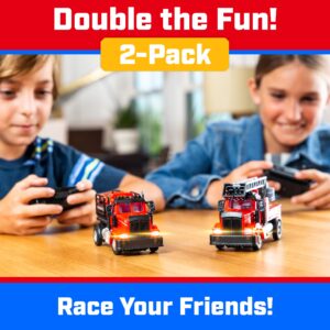 Force1 Mini RC Firetrucks Toys for Kids - 2 Pack Remote Control Kid Fire Truck Toy Set with Mini Water Tank and Boom Toy Fire Trucks for Boys or Girls, Rechargeable 2.4GHz Remote Firetruck with Lights