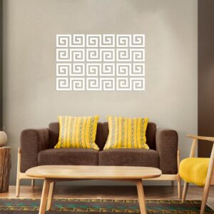 Acrylic Mirror Wall Stickers Geometric Greek Key Pattern Acrylic Plastic Mirror DIY Wall Art Decor,5pcs White (White)