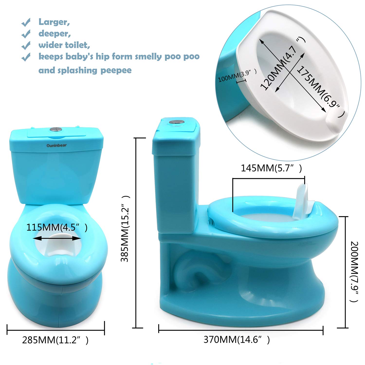 HTTMT- Classic Portable Blue Realistic Toddler Potty Training Toilet w/Flushing Sound Baby Chair Seat Kid [P/N: ET-BABY004-BLUE]