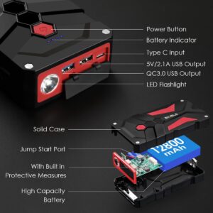 BIUBLE Jump Starter Car Jump Starter Auto Battery Booster Pack 3000A Peak 12V with USB Quick Charge 3.0,Lithium Jump Box with LED Light(Up to 7.0L Gas or 5.5L Diesel Engine)