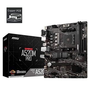 MSI A520M PRO Gaming Motherboard (AMD AM4, DDR4, PCIe 4.0, SATA 6Gb/s, Dual M.2, USB 3.2 Gen 1, HDMI/DP, Micro-ATX)