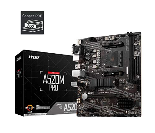 MSI A520M PRO Gaming Motherboard (AMD AM4, DDR4, PCIe 4.0, SATA 6Gb/s, Dual M.2, USB 3.2 Gen 1, HDMI/DP, Micro-ATX)