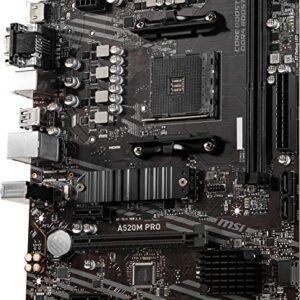 MSI A520M PRO Gaming Motherboard (AMD AM4, DDR4, PCIe 4.0, SATA 6Gb/s, Dual M.2, USB 3.2 Gen 1, HDMI/DP, Micro-ATX)