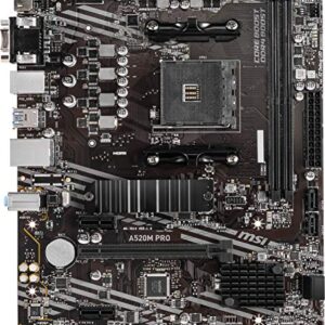 MSI A520M PRO Gaming Motherboard (AMD AM4, DDR4, PCIe 4.0, SATA 6Gb/s, Dual M.2, USB 3.2 Gen 1, HDMI/DP, Micro-ATX)