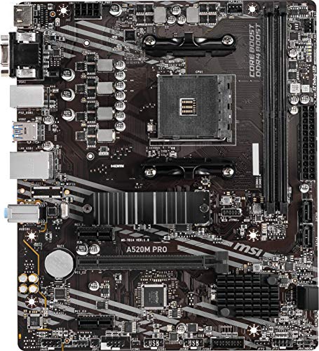 MSI A520M PRO Gaming Motherboard (AMD AM4, DDR4, PCIe 4.0, SATA 6Gb/s, Dual M.2, USB 3.2 Gen 1, HDMI/DP, Micro-ATX)