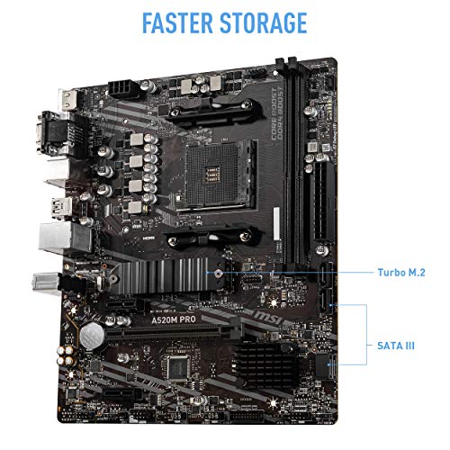 MSI A520M PRO Gaming Motherboard (AMD AM4, DDR4, PCIe 4.0, SATA 6Gb/s, Dual M.2, USB 3.2 Gen 1, HDMI/DP, Micro-ATX)